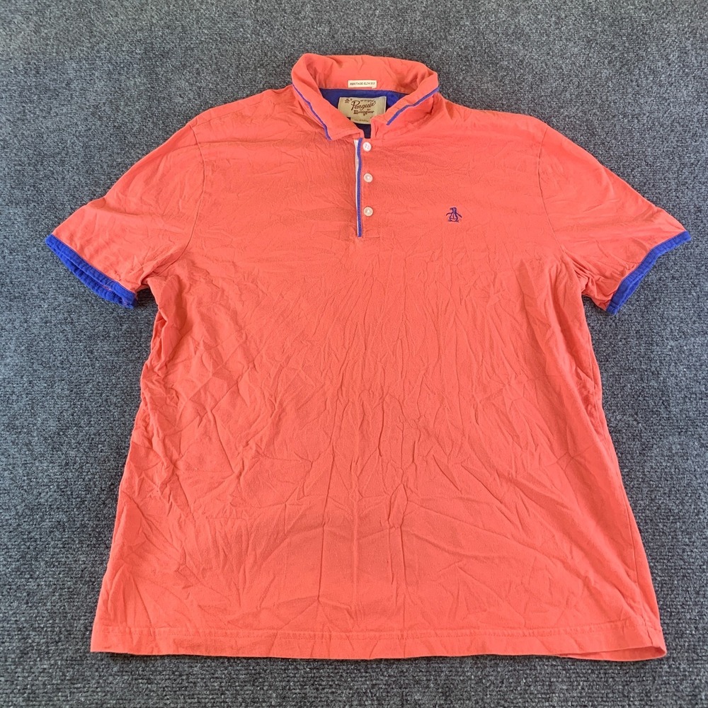 Original Penguin By Munsingwear Polo Shirt Men XL Orange Logo Heritage Slim Fit
